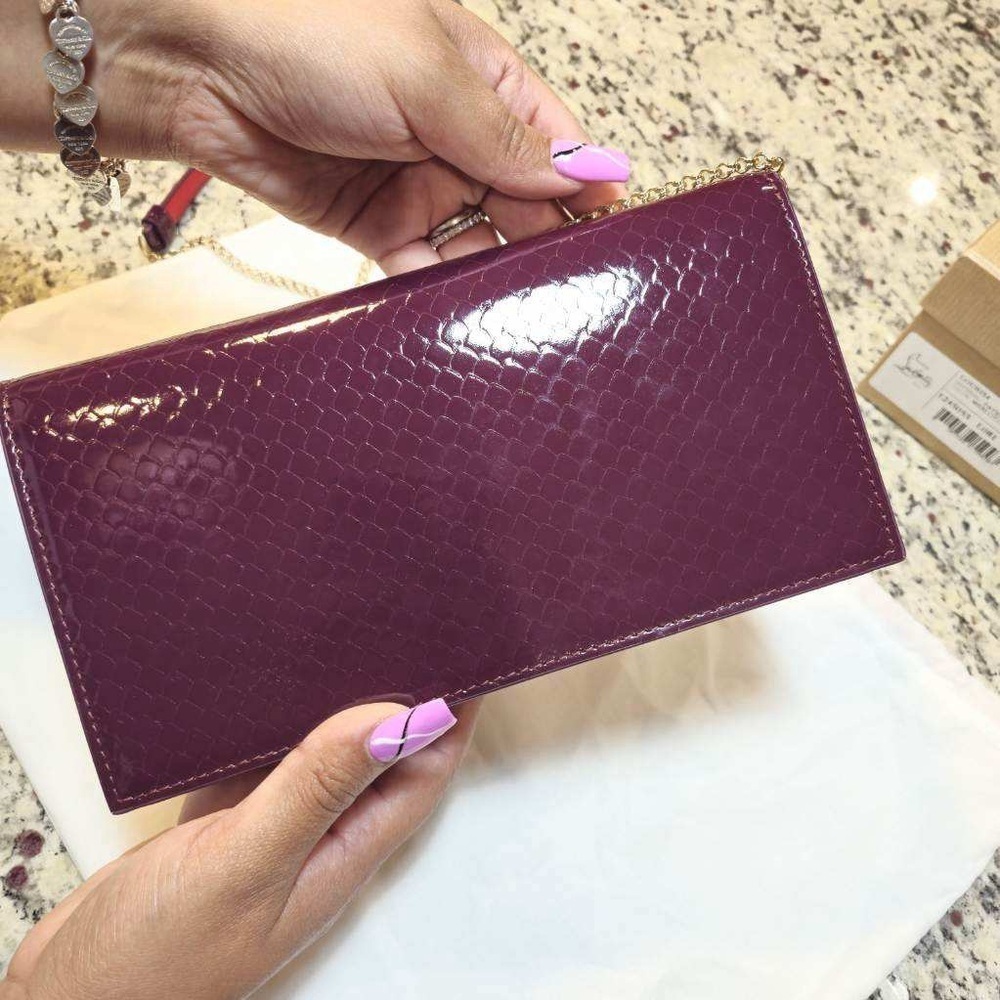 NEW Christian Louboutin Loubi54 Shoulder Bag in Merlot Patent Snake Embossed - Picture 5 of 13